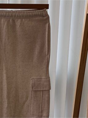 Beige Cargo-Pocket Midi Skirt